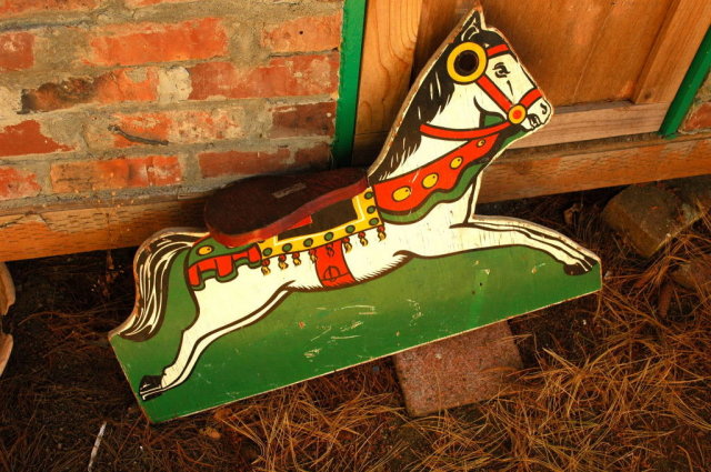 Wood Carousel Horse Painted Wood, Stand for Child's Play