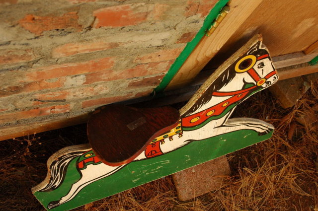 Wood Carousel Horse Painted Wood, Stand for Child's Play
