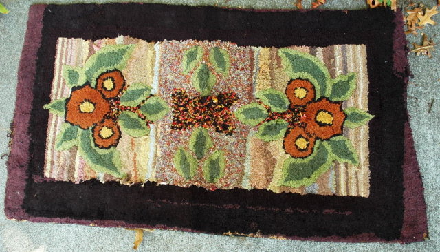 Hand Made Hooked Rug Antique Wool and Rags American Folk Art