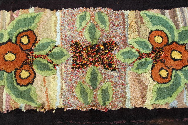 Hand Made Hooked Rug Antique Wool and Rags American Folk Art