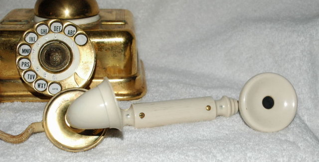 Antique Kjobenhavns Brass & Bakelite Cradle Telephone made in Denmark