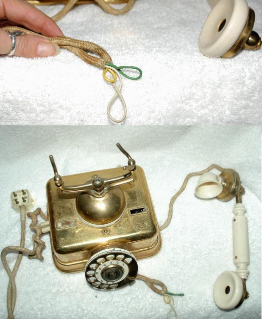 Antique Kjobenhavns Brass & Bakelite Cradle Telephone made in Denmark
