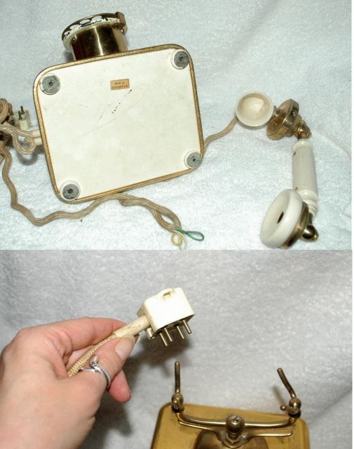 Antique Kjobenhavns Brass & Bakelite Cradle Telephone made in Denmark