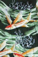 Flying Fish Print Classic Hawaiian Shirt by Pineapple Juice Classics LARGE Green & Orange