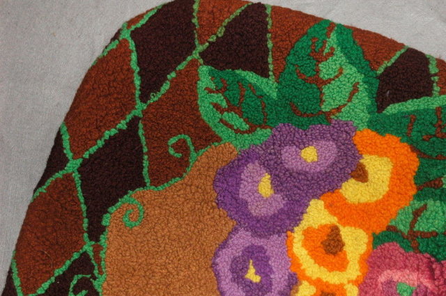 Vintage Hand Made Wool Hooked Rug Thick Plush High Pile