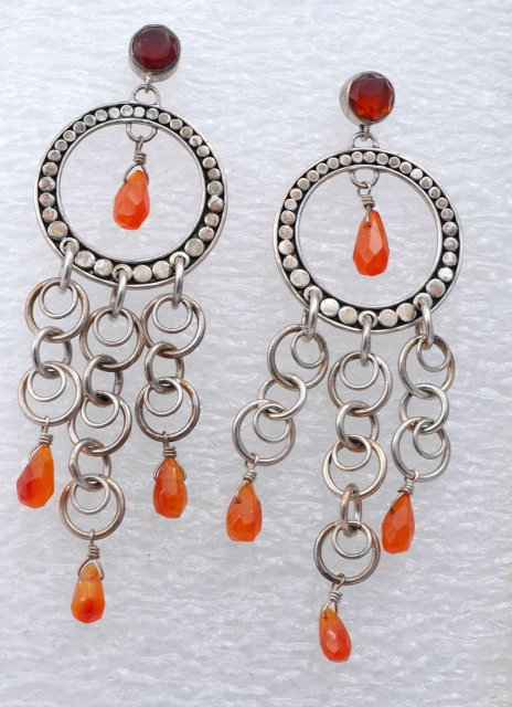 Carnelian & Sterling Silver Lori Bonn Chandelier Dangle Earrings * PRICE REDUCED !*