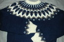 Icelandic Wool Ski Sweater, Hand Knit Blue and White Gray LARGE