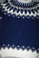 Icelandic Wool Ski Sweater, Hand Knit Blue and White Gray LARGE