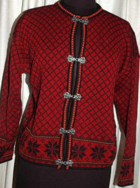 Norwegian Cardigan Sweater, Norsk Wear, 100% fine wool Ladies Small