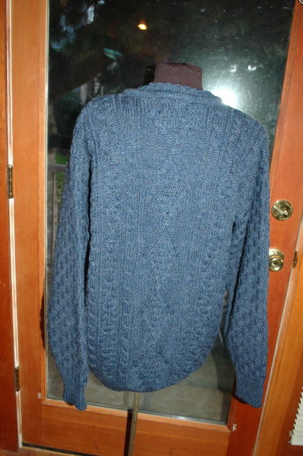 Irish Fisherman's Sweater Pure Wool Cable Knit sz Large Sapphire Blue *PRICED REDUCED*