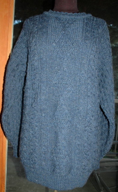 Irish Fisherman's Sweater Pure Wool Cable Knit sz Large Sapphire Blue *PRICED REDUCED*