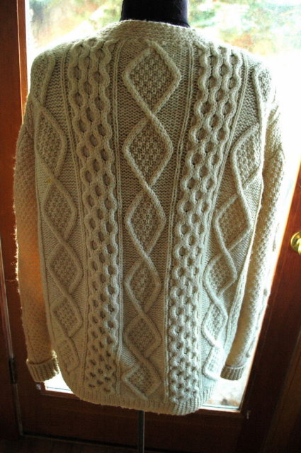 Irish Fisherman's Cardigan Sweater Pure Wool Cable Knit VINTAGE sz Large