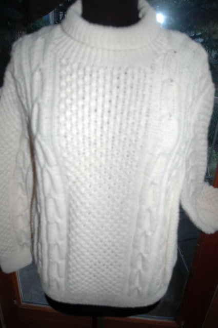 Irish Fisherman's Aran Sweater Hand Knit Pure Wool Turtle Neck Pull Over