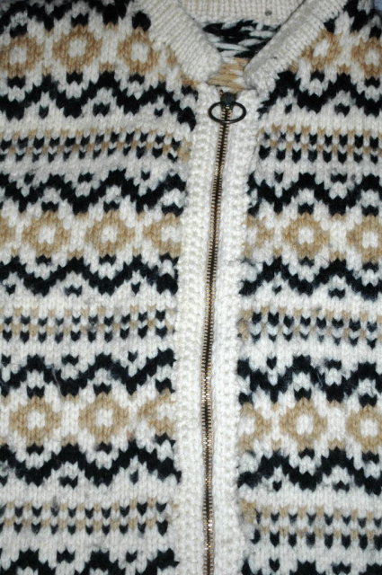 Vintage Hand Knit Scandinavian Zip Up an Sweater Medium Cardigan