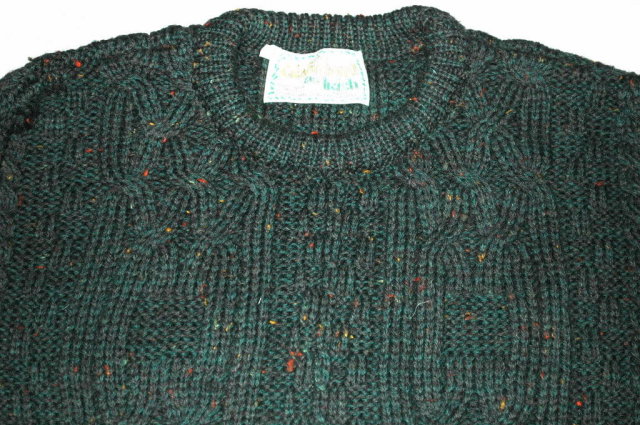 Peacock Green Flecked Irish Fisherman's Sweater Made in Ireland size Large * PRICE REDUCED !*