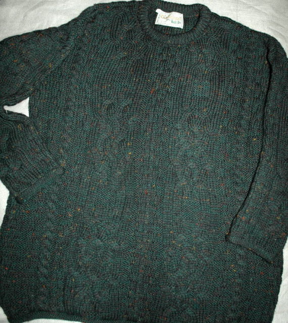 Peacock Green Flecked Irish Fisherman's Sweater Made in Ireland size Large * PRICE REDUCED !*