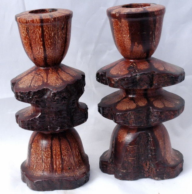 Burl Wood Candlestick Holders Hand Turned