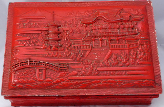 Old Japanese Cinnabar Paint Silver Metal Tobacco Box Wood Lined * PRICE REDUCED!