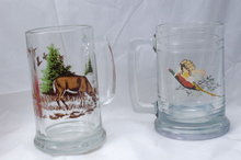 2 Hunting Wilderness Scene Glass Beer Steins