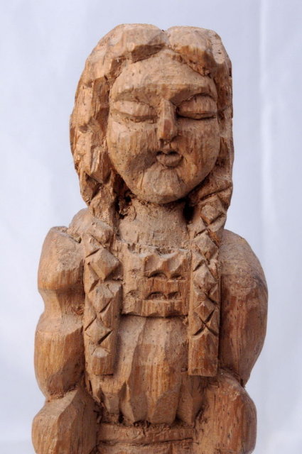 Native American Wood Carving of Old Woman with Burden