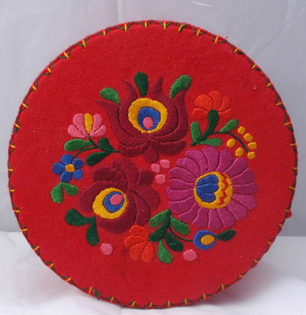 Hungarian Matyo style Embroidered Wool Felt Box, Container