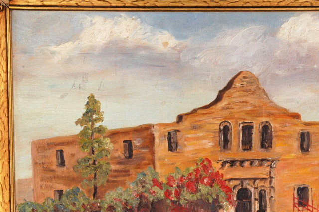 New Mexico Adobe Church , Oil Painting Signed M. Ericson 1958