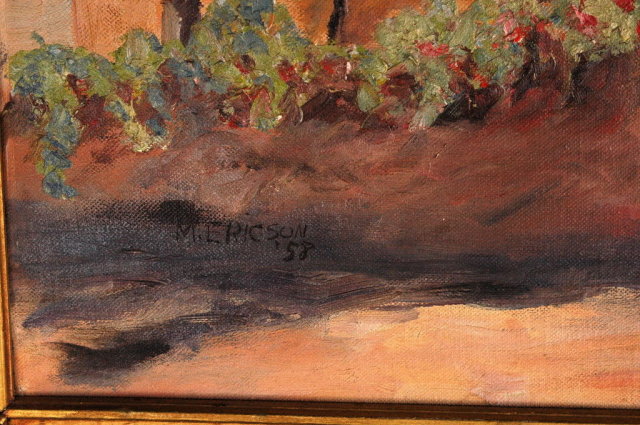 New Mexico Adobe Church , Oil Painting Signed M. Ericson 1958