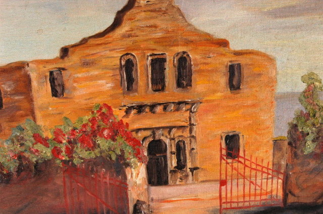 New Mexico Adobe Church , Oil Painting Signed M. Ericson 1958
