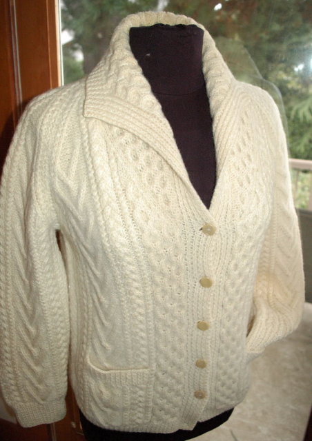Vintage Irish Fisherman's Aran Knit Sweater by Mairtin Standun with Shawl colar