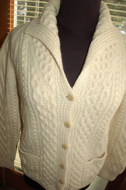 Vintage Irish Fisherman's Aran Knit Sweater by Mairtin Standun with Shawl colar