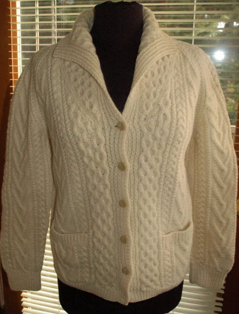 Vintage Irish Fisherman's Aran Knit Sweater by Mairtin Standun with Shawl colar