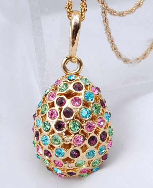 Egg Pendant Colorful Rhinestone Encrusted 2