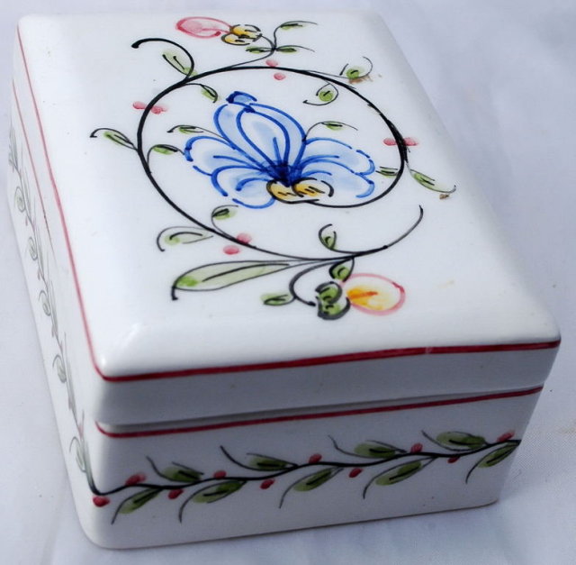 Hand painted Portuguese Porcelain Box, signed numbered Anfora Agueda