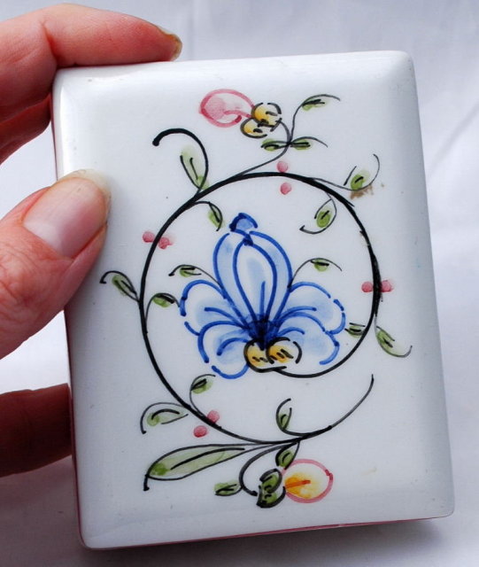 Hand painted Portuguese Porcelain Box, signed numbered Anfora Agueda
