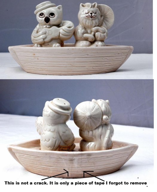 Owl & Pussycat Fitz & Floyd Salt Pepper Set in Boat