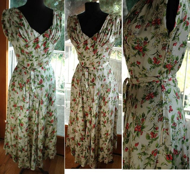Beautiful Couture Cherry Pattern Dress feminine vintage dress