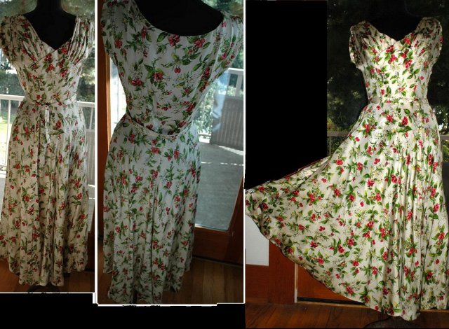 Beautiful Couture Cherry Pattern Dress feminine vintage dress