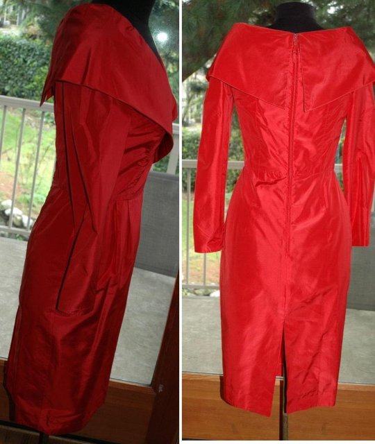 Red Silk Off the Soulders Cocktail Dress , A.J. Bari for Neiman Marcus size 8 VINTAGE