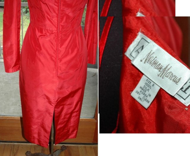 Red Silk Off the Soulders Cocktail Dress , A.J. Bari for Neiman Marcus size 8 VINTAGE