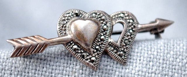 Sterling Silver & Marcasite Arrow Heart Pin