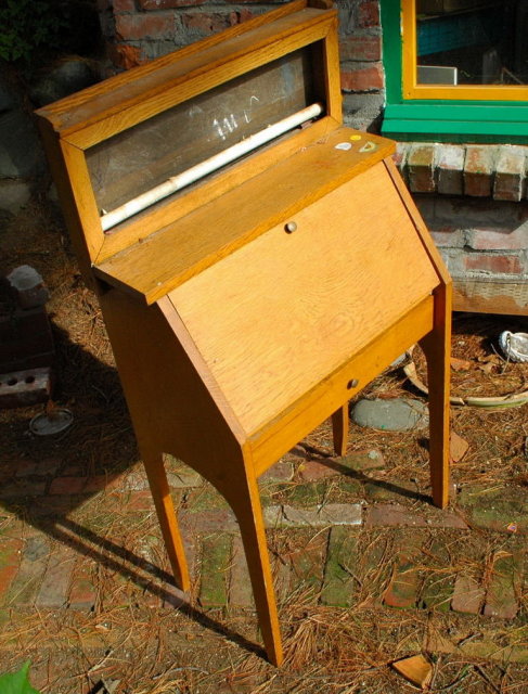 Oak Child's Slant Front Desk with drawer & etc