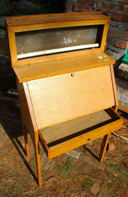 Oak Child's Slant Front Desk with drawer & etc