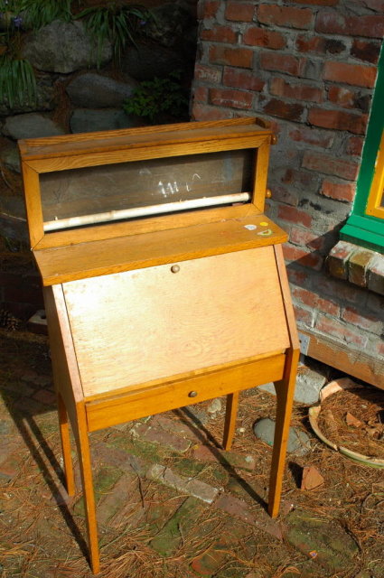 Oak Child's Slant Front Desk with drawer & etc