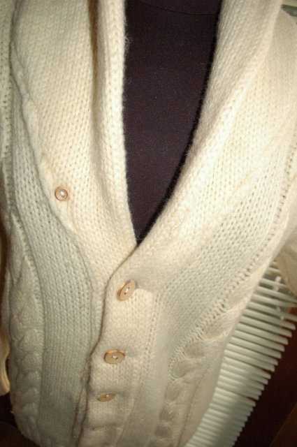 Cable Knit Shawl Collar Cardigan Sweater- 100% Wool Vintage Hastings