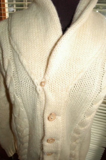 Cable Knit Shawl Collar Cardigan Sweater- 100% Wool Vintage Hastings