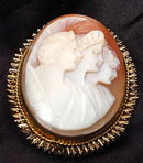 Shell Cameo, Hand Carved 3 Women /Brooch Pendant