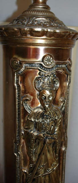 Pair Oriental Chinese Brass Lamps with Shades Mid Century Retro