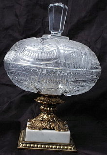Finely Cut Crystal Compote with Lid Italian Marble Base *PRICE REDUCED *!!