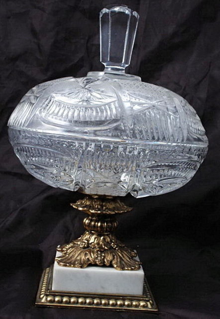 Finely Cut Crystal Compote with Lid Italian Marble Base *PRICE REDUCED *!!