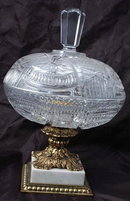 Finely Cut Crystal Compote with Lid Italian Marble Base *PRICE REDUCED *!!